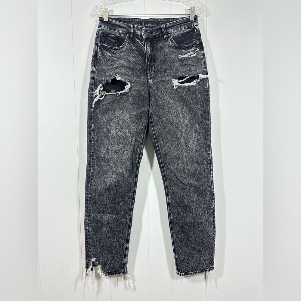 American Eagle Highest Rise Mom Jean Sz 6 Long Dark Wash Distressed Destroyed